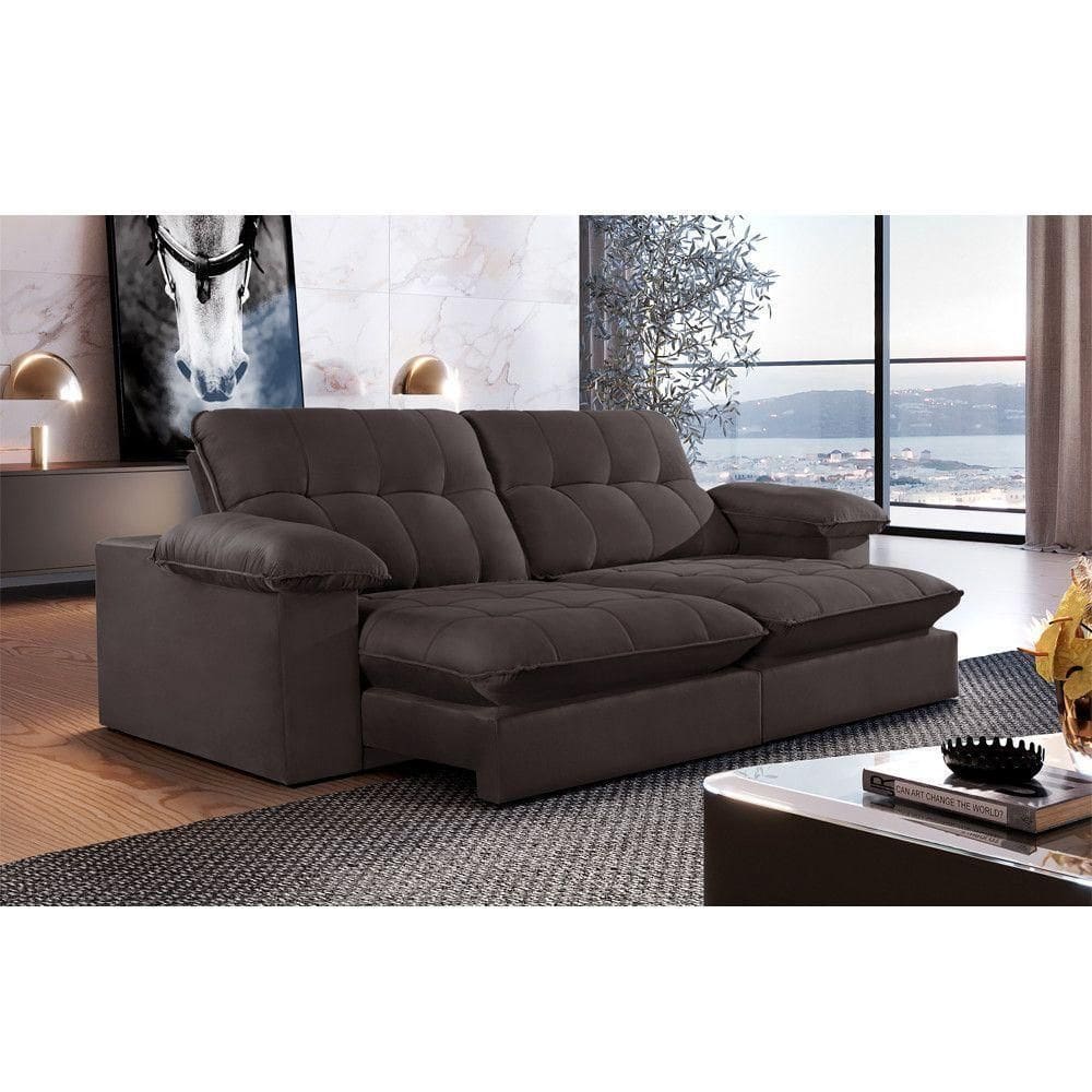 Sofá Retrátil Juiz De Fora 2,50m 4 Lugares Molas Ensac. Txr Marrom