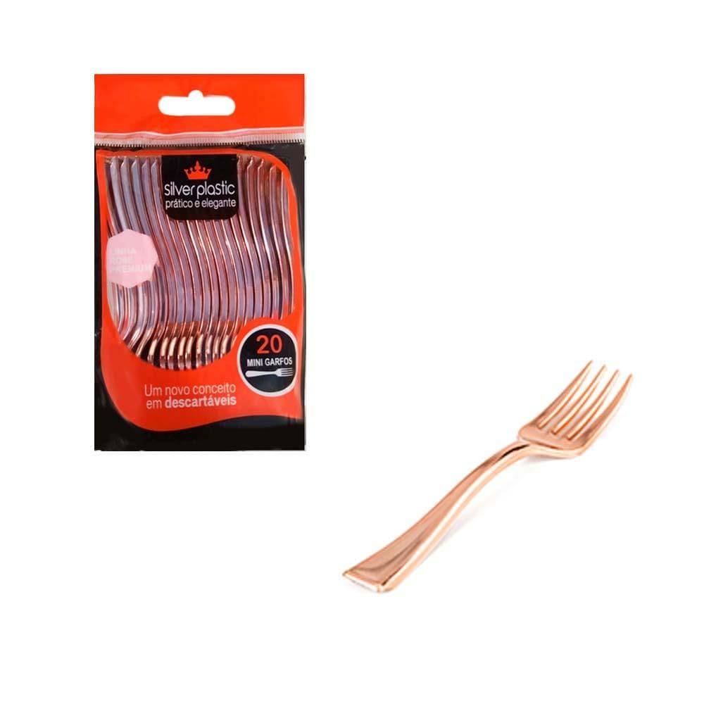 Mini Garfos Silver Plastic Linha Rose Premium 20Un