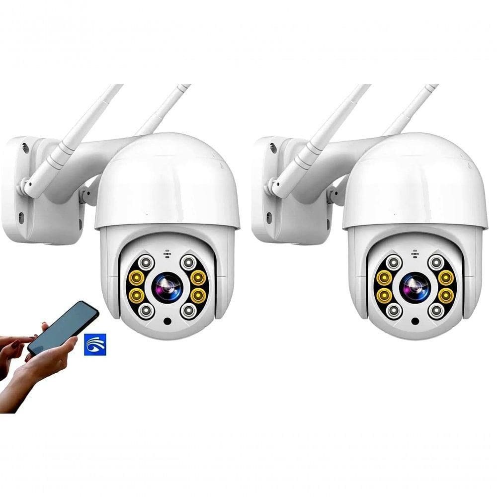 Câmera De Segurança Wifi Ip Rotativa Visão Noturna Resistente A água - Kit 2