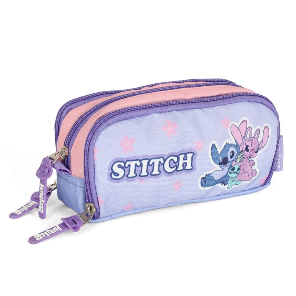 Estojo Stitch 3 Repartições Juvenil Disney Escolar Roxo