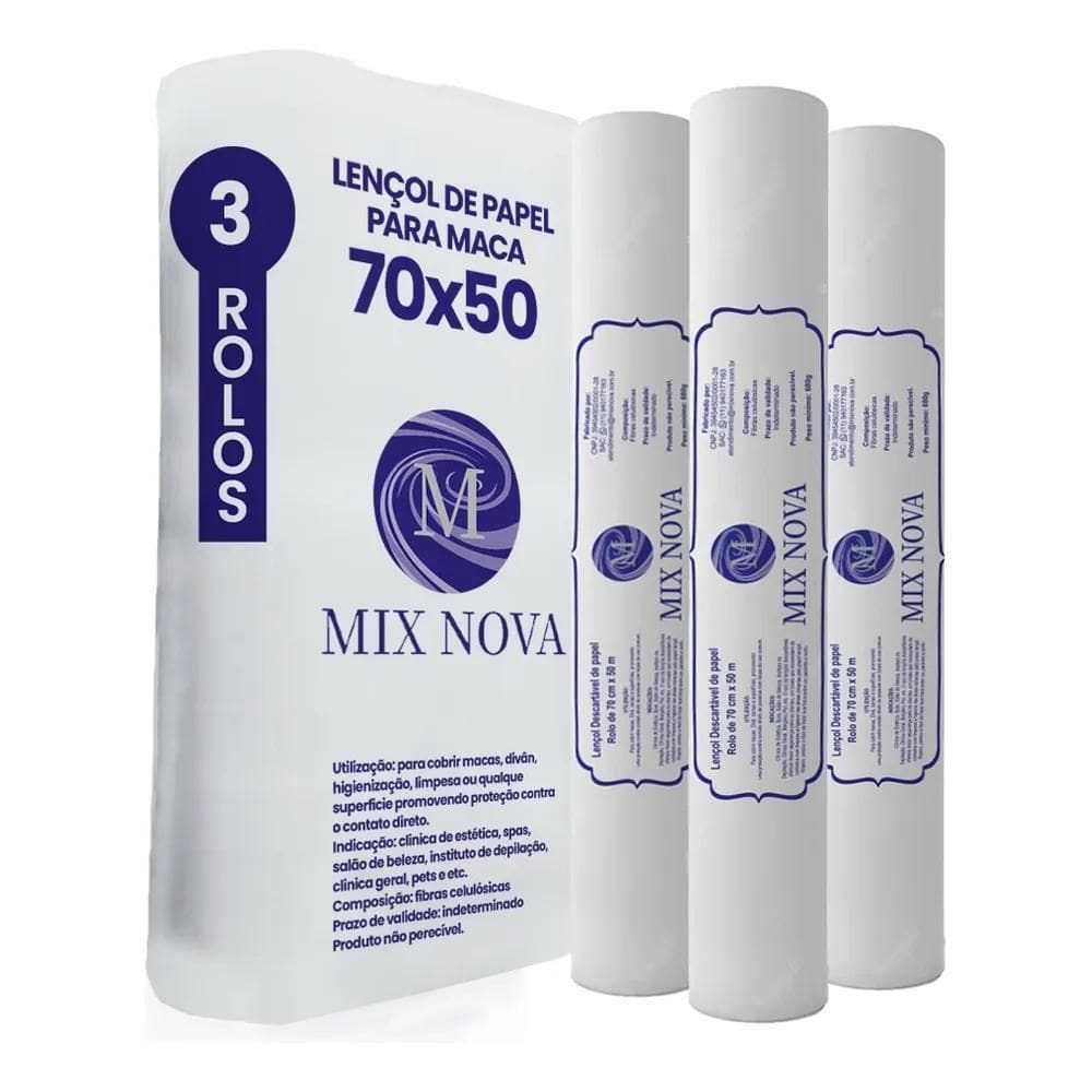 Lençol Descartavel Papel Hospitalar Maca 70X50 3 Rolos