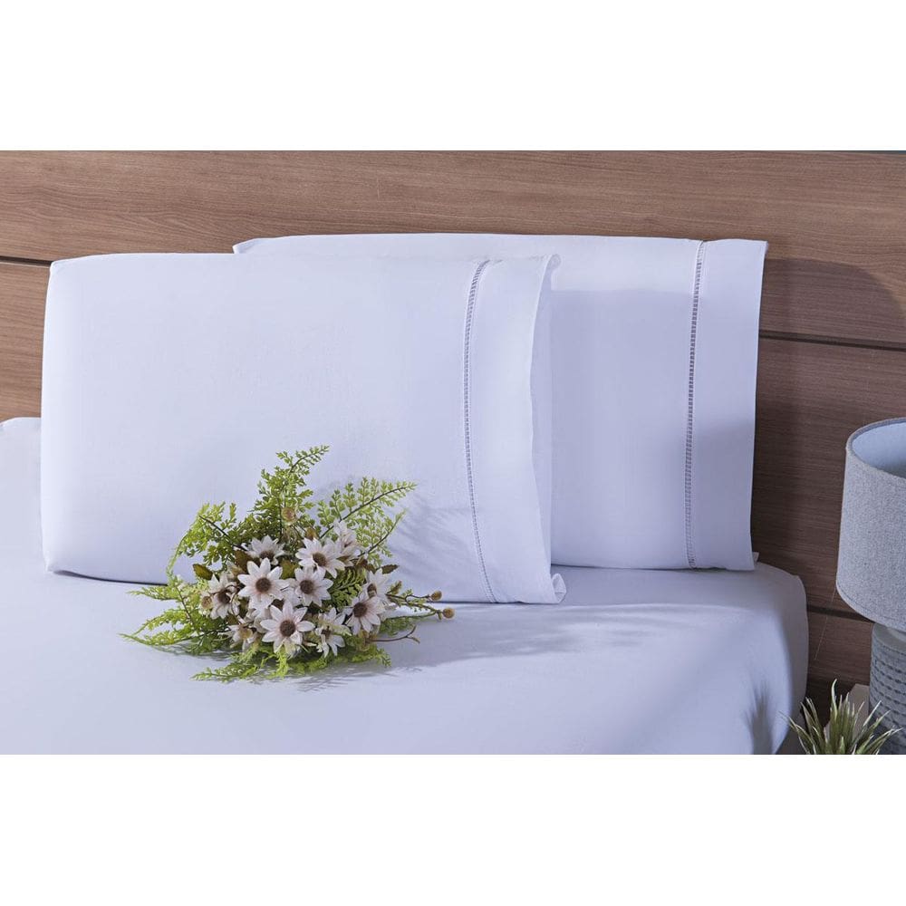 Kit 4 Fronhas De Algodão Percal 200 Fios Ponto Palito Branco