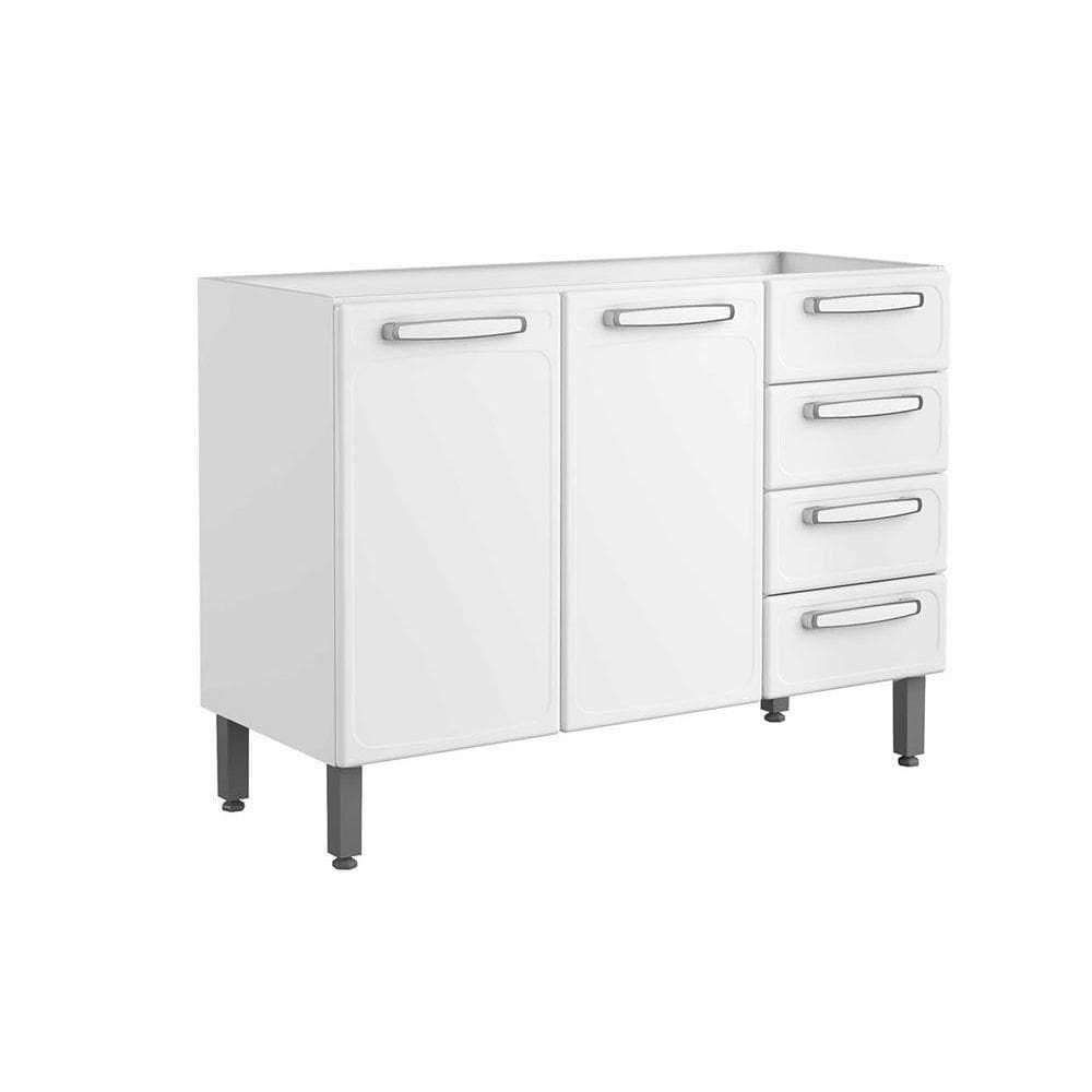 Gabinete p/ Pia Cozinha Balcão Evidence 7026 c/ 2 Portas e 4 Gavetas s/ Tampo 120cm Branco - Bertolini