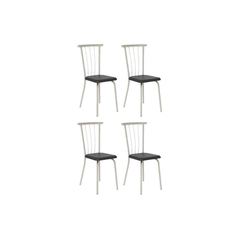 Cadeira De Cozinha 154 Aço Kit 4 Uni Prata-courano Preto - Carraro