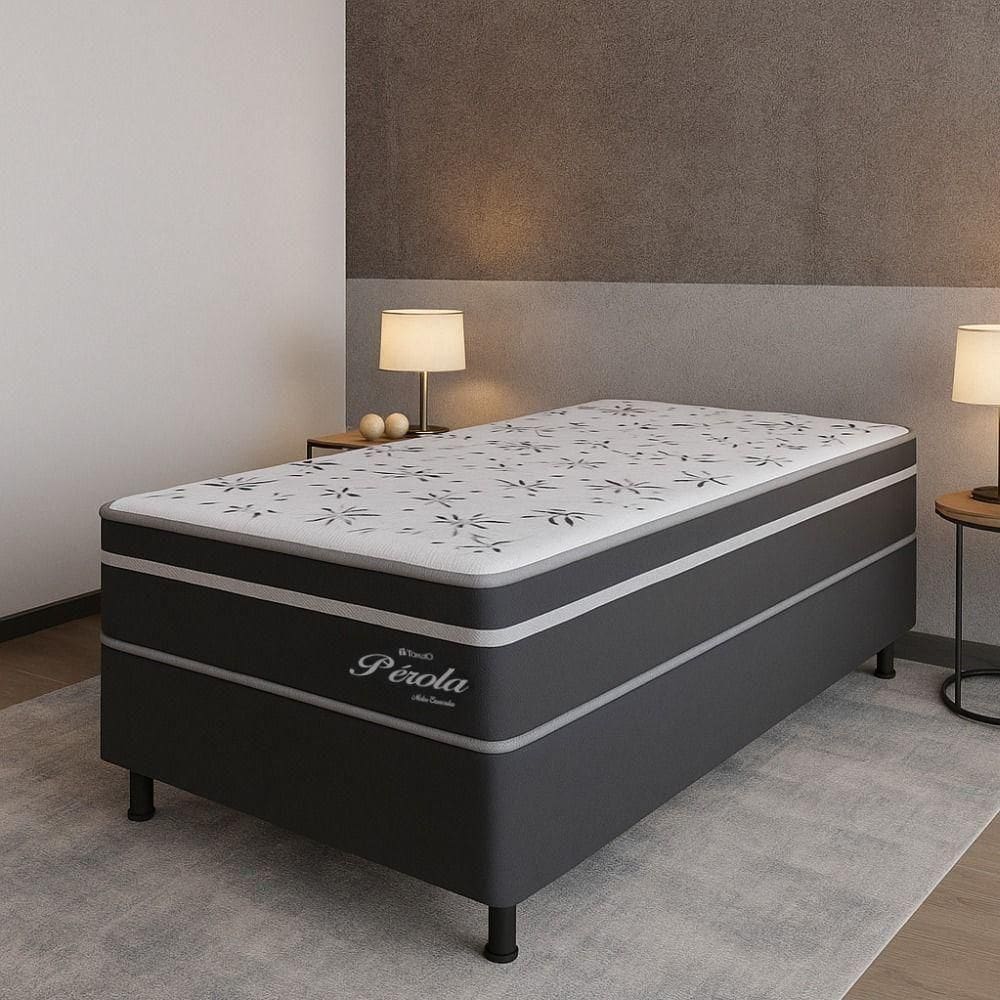 Cama Box Solteiro (88x68) D26 Molas Ensacadas Cinza Perola Topázio Colchões