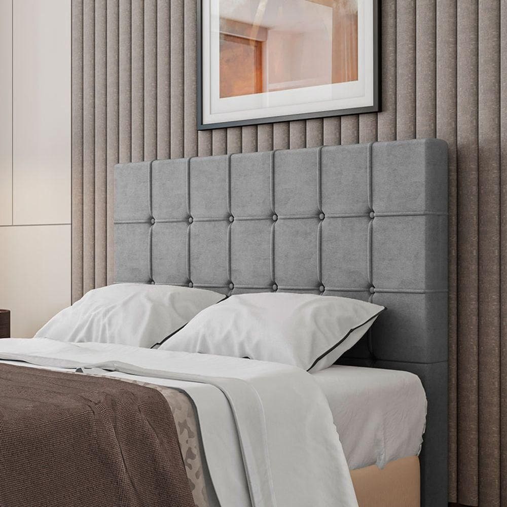 Cabeceira Estofada King 195 Cm Turmalina Veludo Cinza