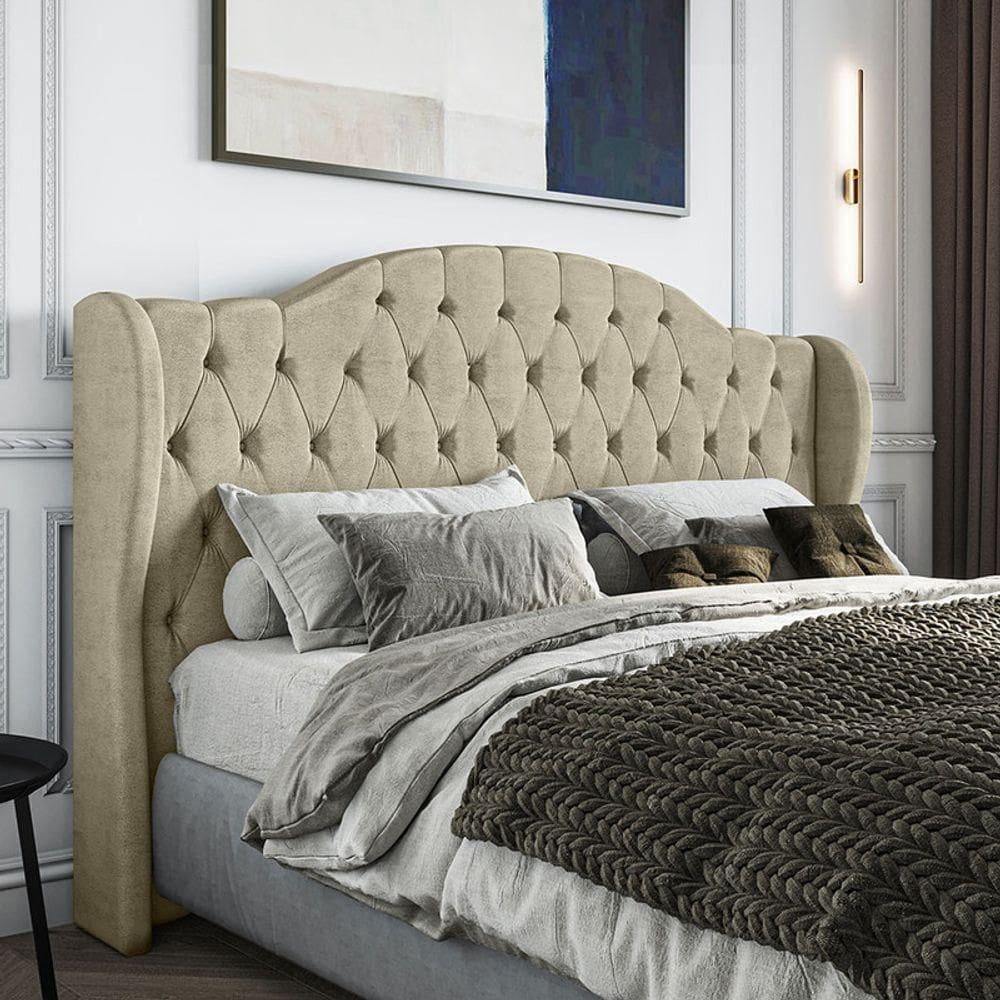 Cabeceira Estofada King 195 Cm Cristal Veludo Bege