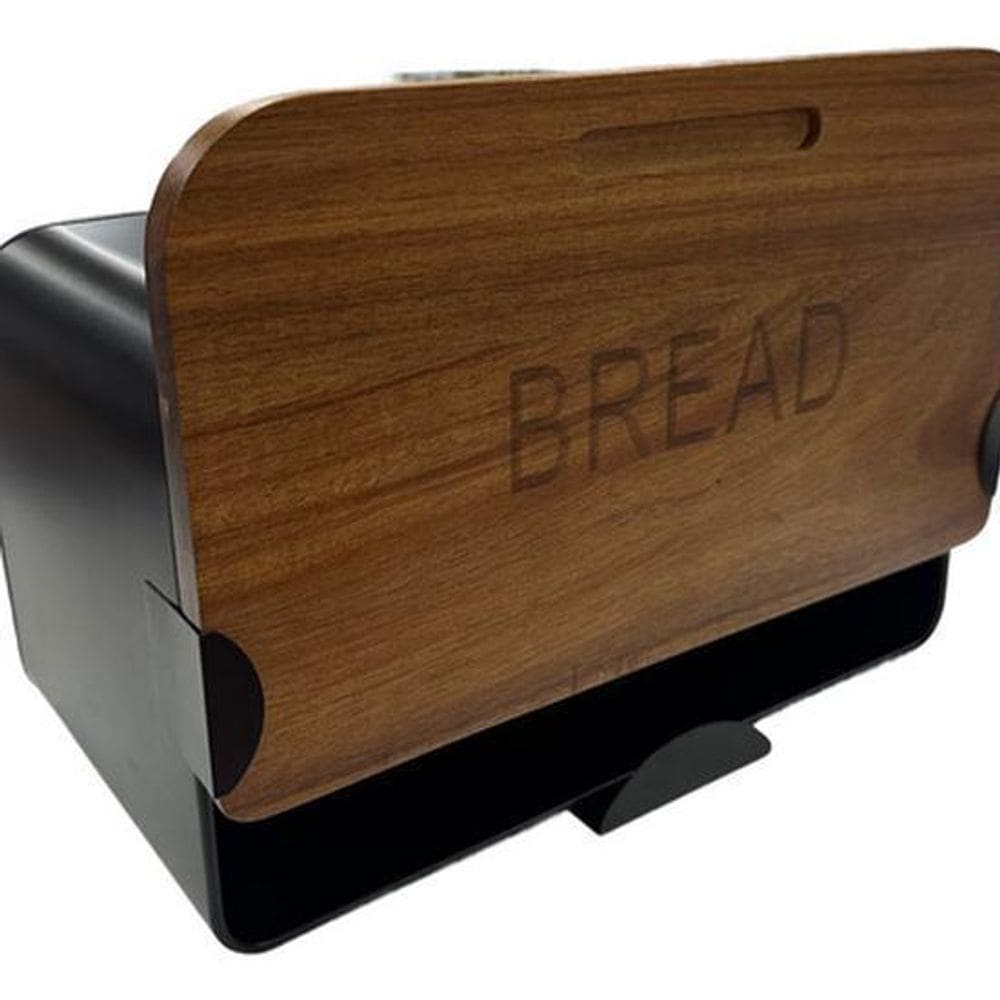 Porta Pão De Metal E Madeira Porta Deslizante 35X20X22Cm