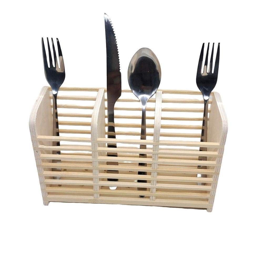 Escorredor Porta Talheres Em Bambu 3 Divisórias