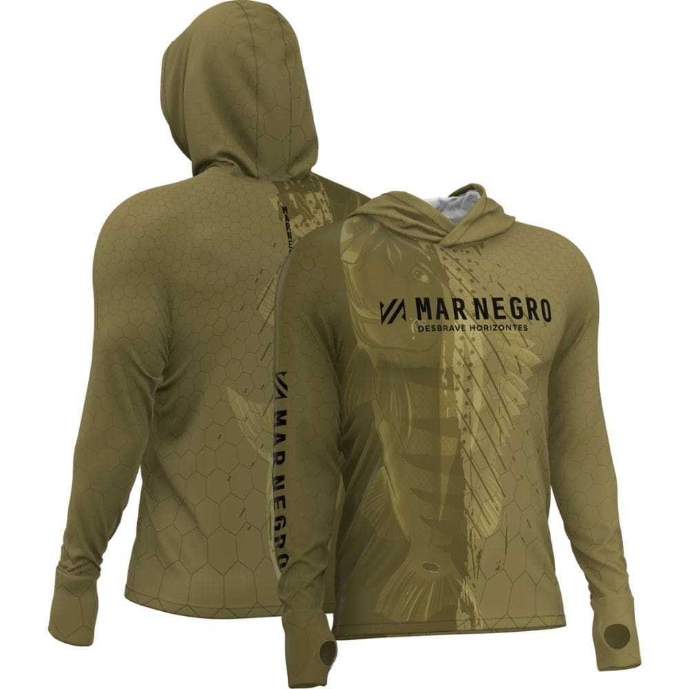 Camiseta de pesca manga longa com capuz Mar Negro Sublimada Tucuna Army com proteção UV50+