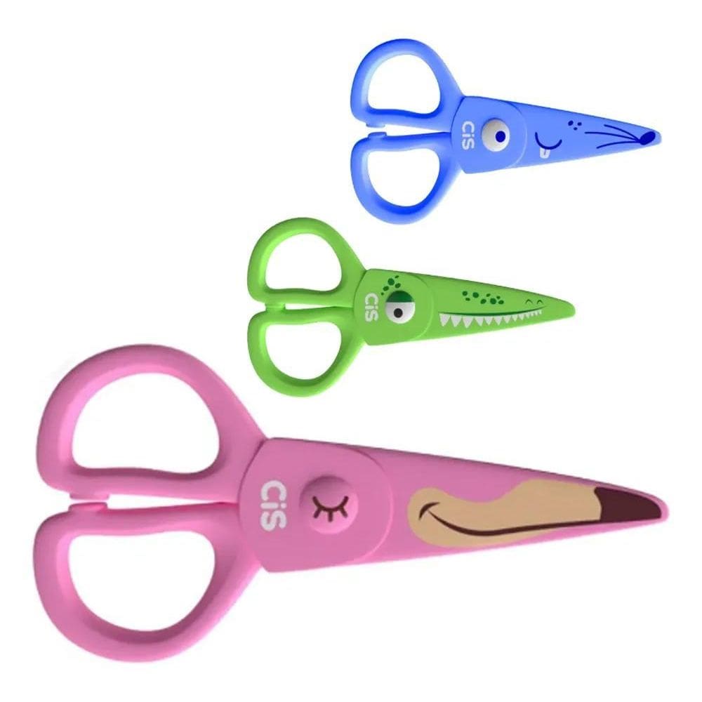 2X Tesoura Escolar Infantil Lamina Plastica Super Segura Cis