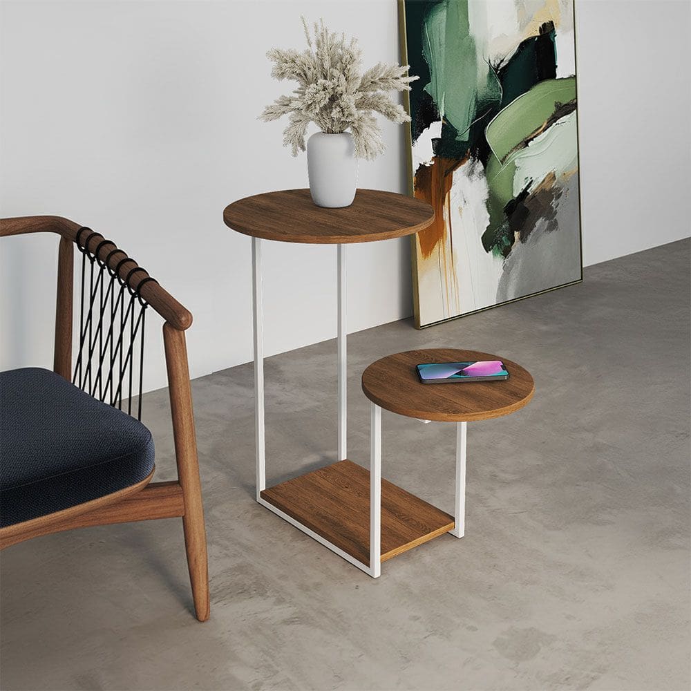 Mesa Lateral de Sala Branco Freijó Redondo Cibele Ferro