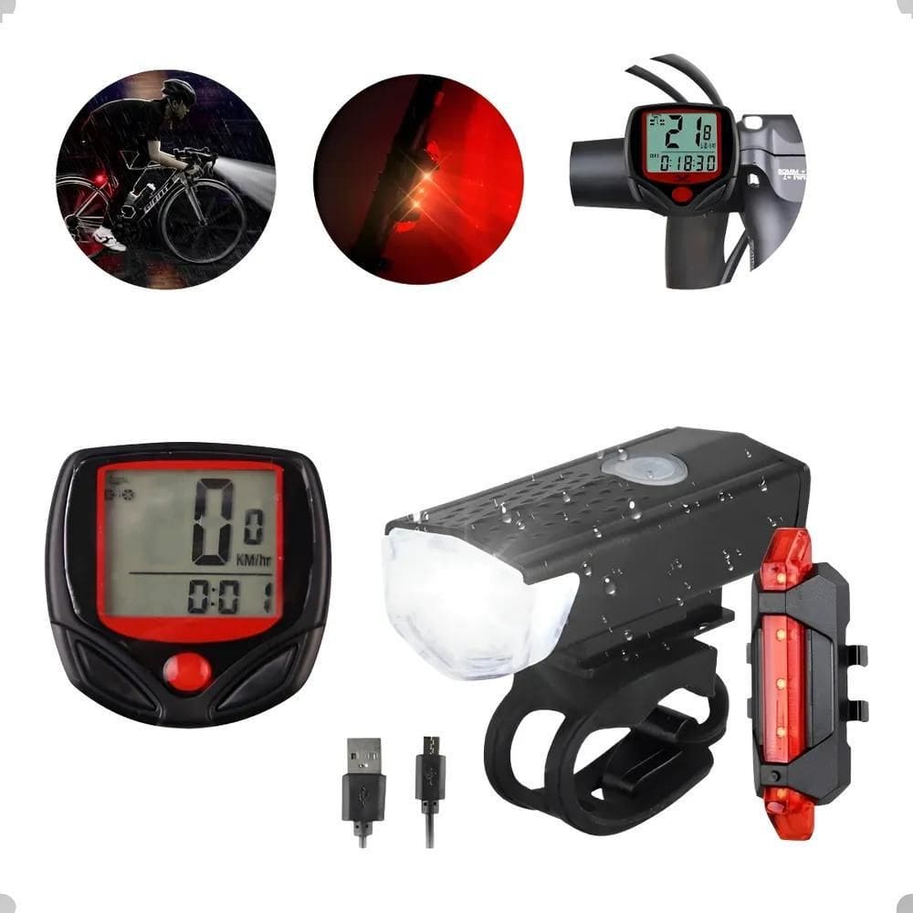 Ciclocomputador Velocimetro Bike Ciclismo + Kit Iluminação P