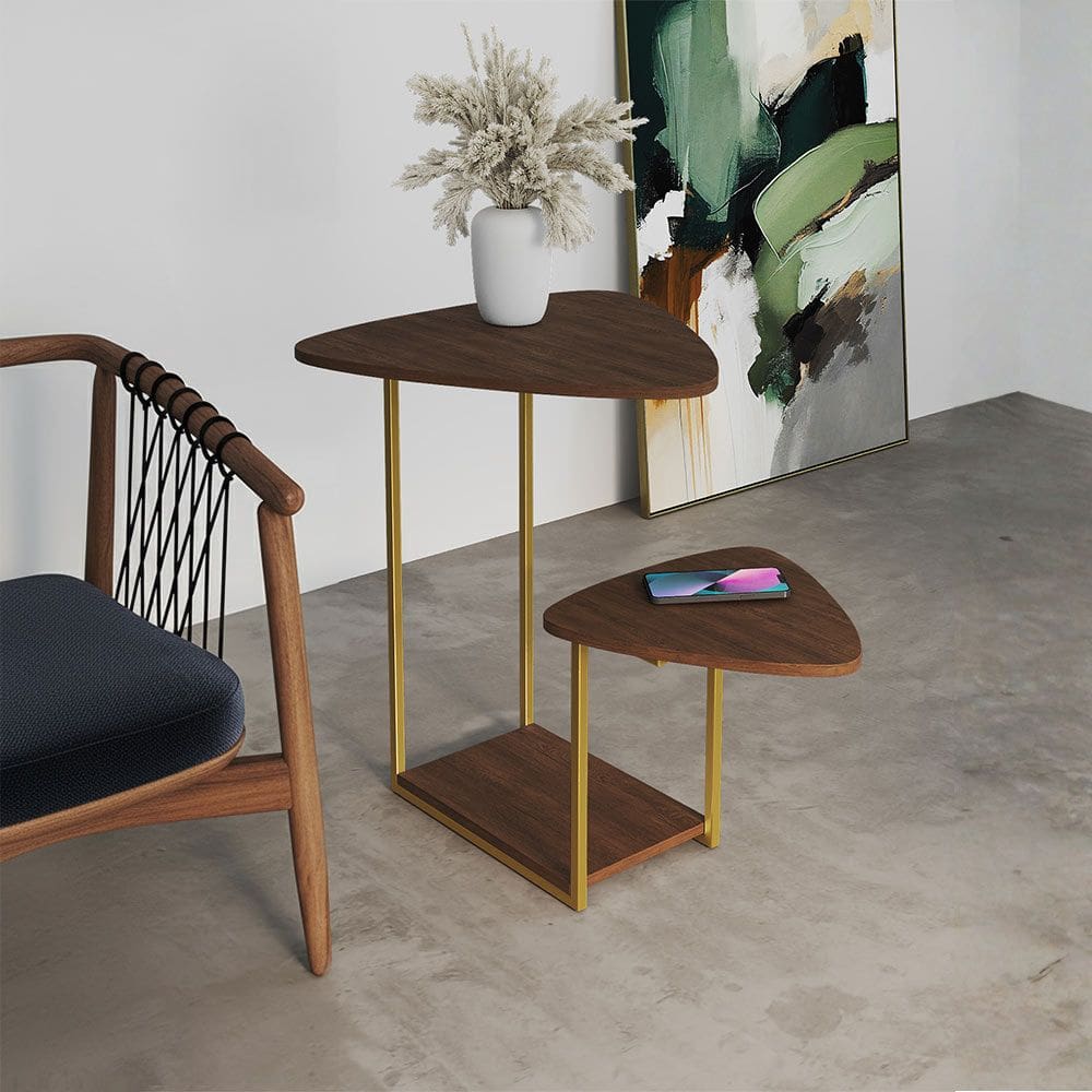 Mesa de Canto Industrial Dourado Ferro Tampo Esfiha Amêndoa