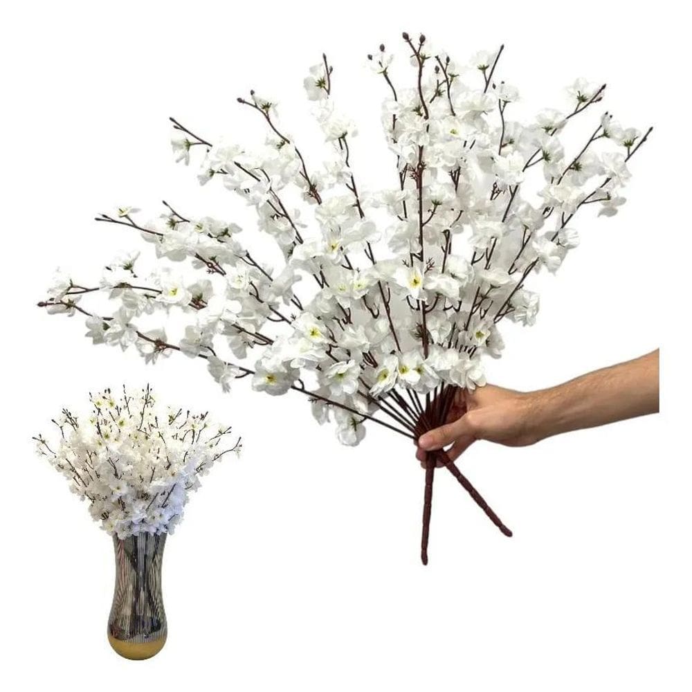 Kit 25 Galhos Flor Cerejeira Artificial Pessegueiro At Branc