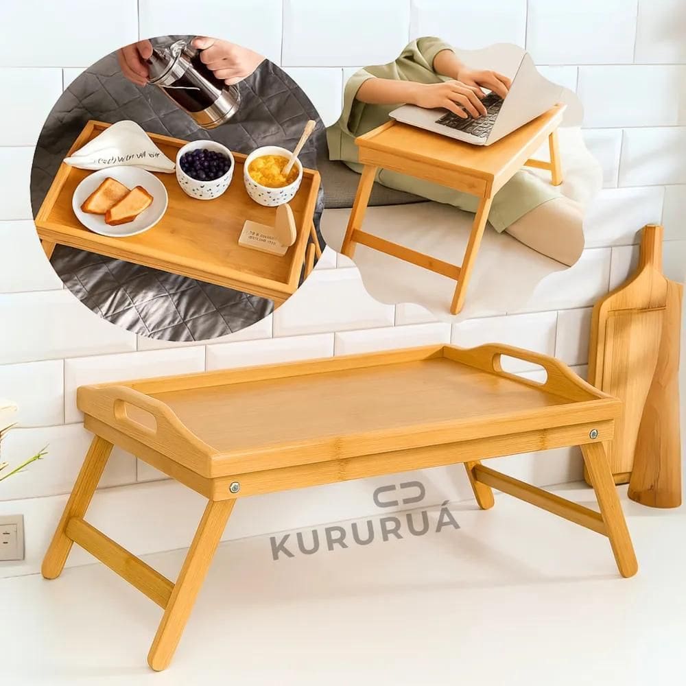 3X Bandeja Café Da Manha Na Cama Em Bambu Pés Dobraveis 50X3