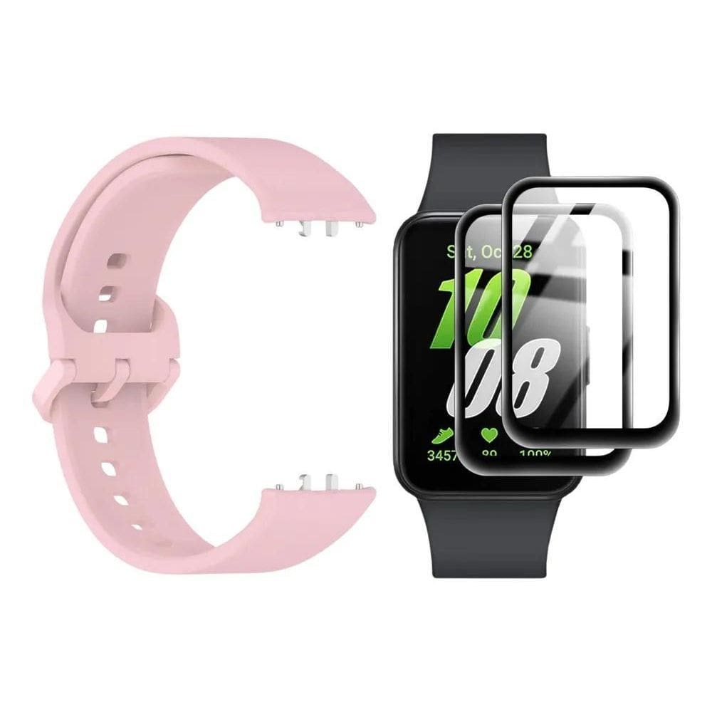Kit Pulseira + Película Para Smartwatch Galaxy Fit3 Rosa Beb