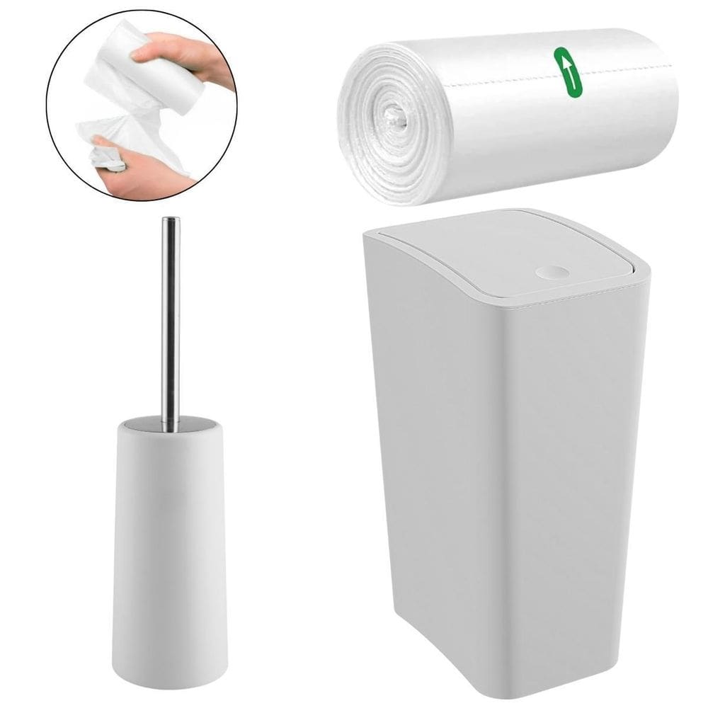 Lixeira 8L Tampa Click Branca + Escova Sanitária + 70 Sacos