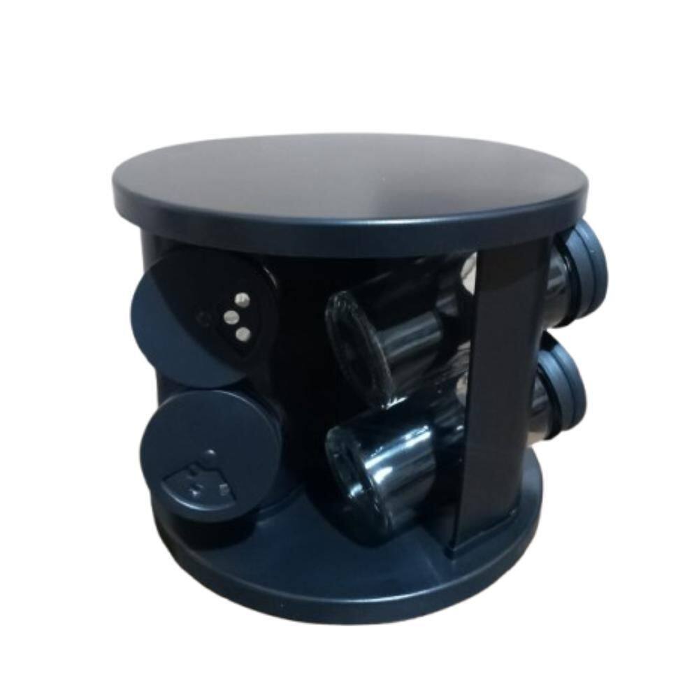 Kit Porta Temperos 6 Potes Vidro E Base Giratória Em Preto