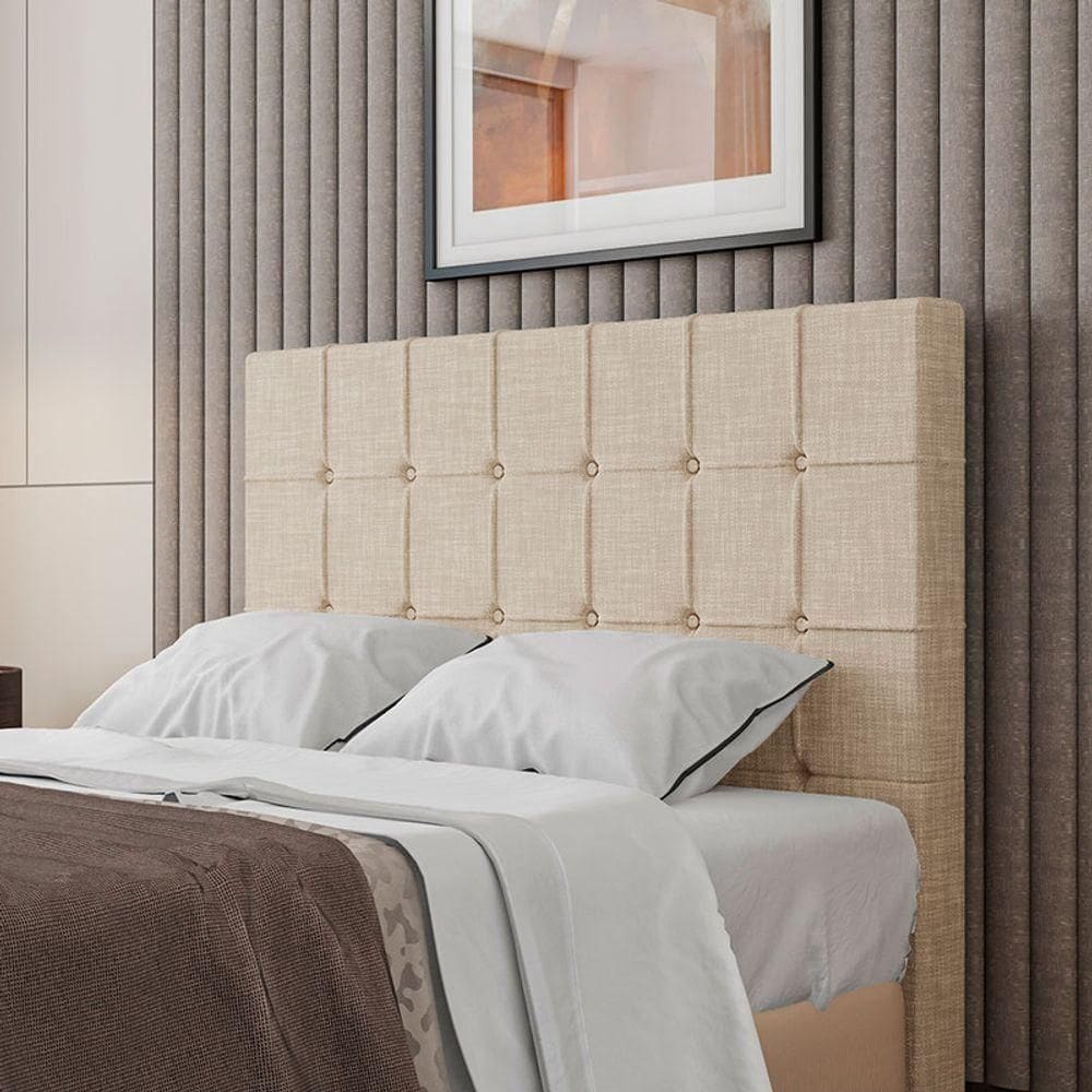 Cabeceira Estofada Queen 160 Cm Turmalina Linho Bege