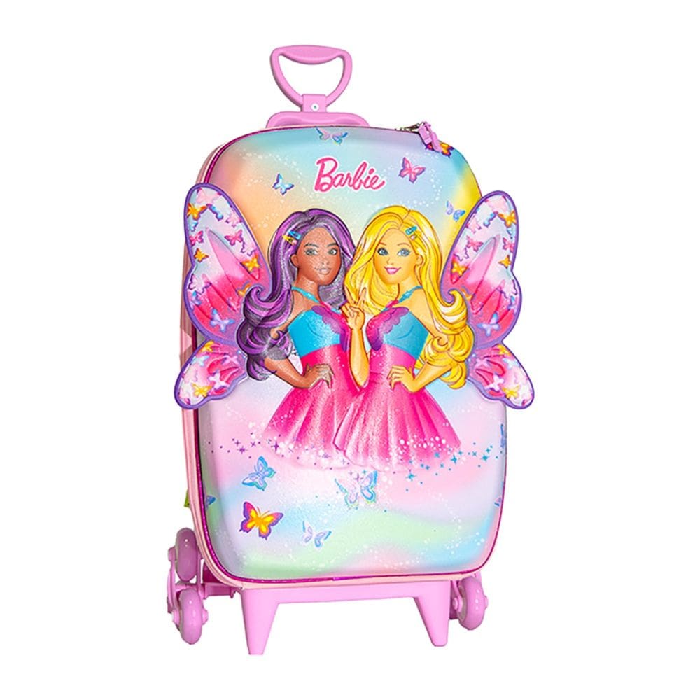 Mochila Escolar Roda Tripla Barbie Borboleta 3D Meninas