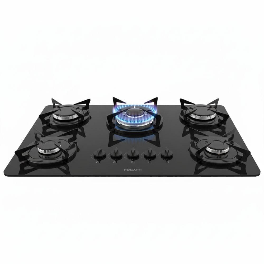 Cooktop Fogatti à Gás Fgt 5b Tc Vidro Preto Flange Esmaltada Preto Bivolt