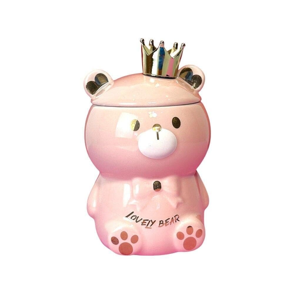 Caneca 3d Porcelana Ursinho Rosa Com Tampa E Colher – Aconchego E Diversão No Café Da Manhã