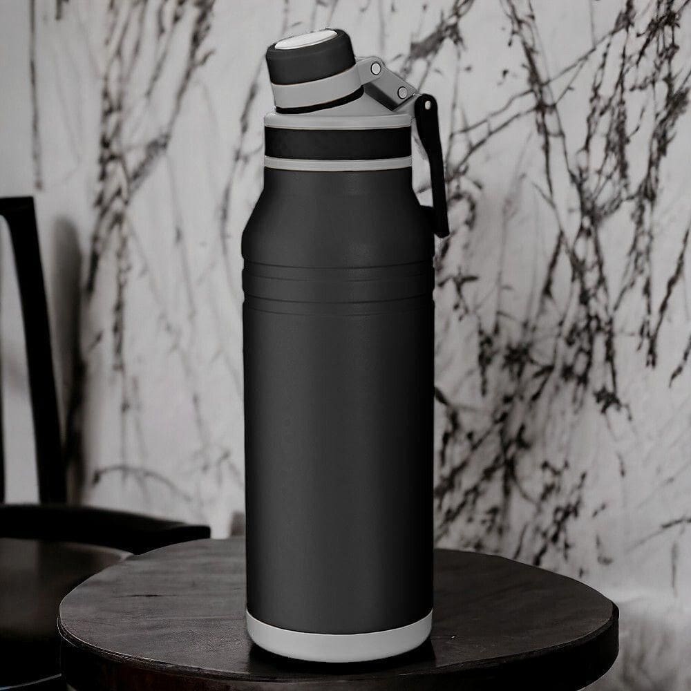 Garrafa Térmica Luxo Preta Com Alça - 1,2l Para Viagens E Cotidiano