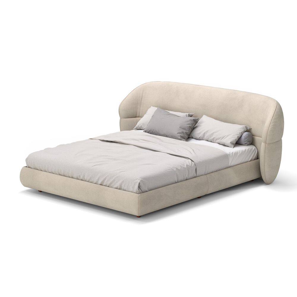 Cama King Base Estofada Boucle Com Cabeceira Plus Damie
