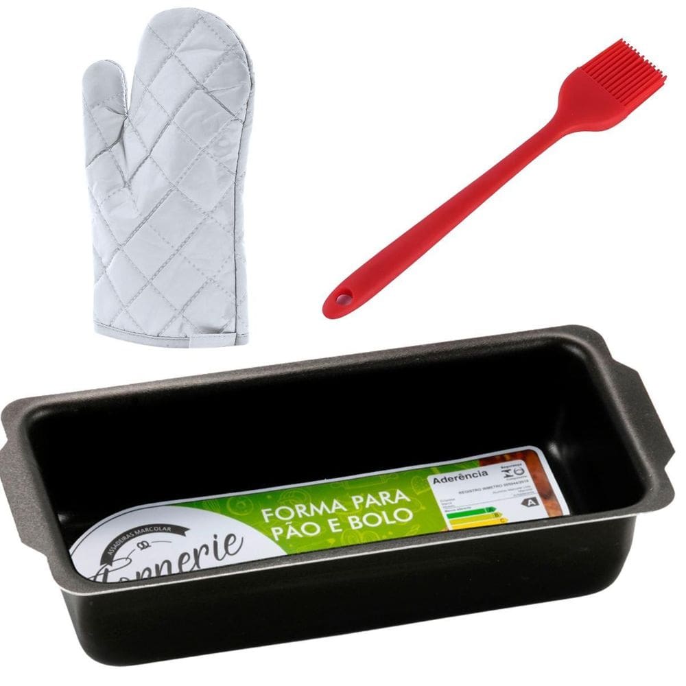 Forma Pão Retangular Antiaderente 2L + Luva Térmica + Pincel