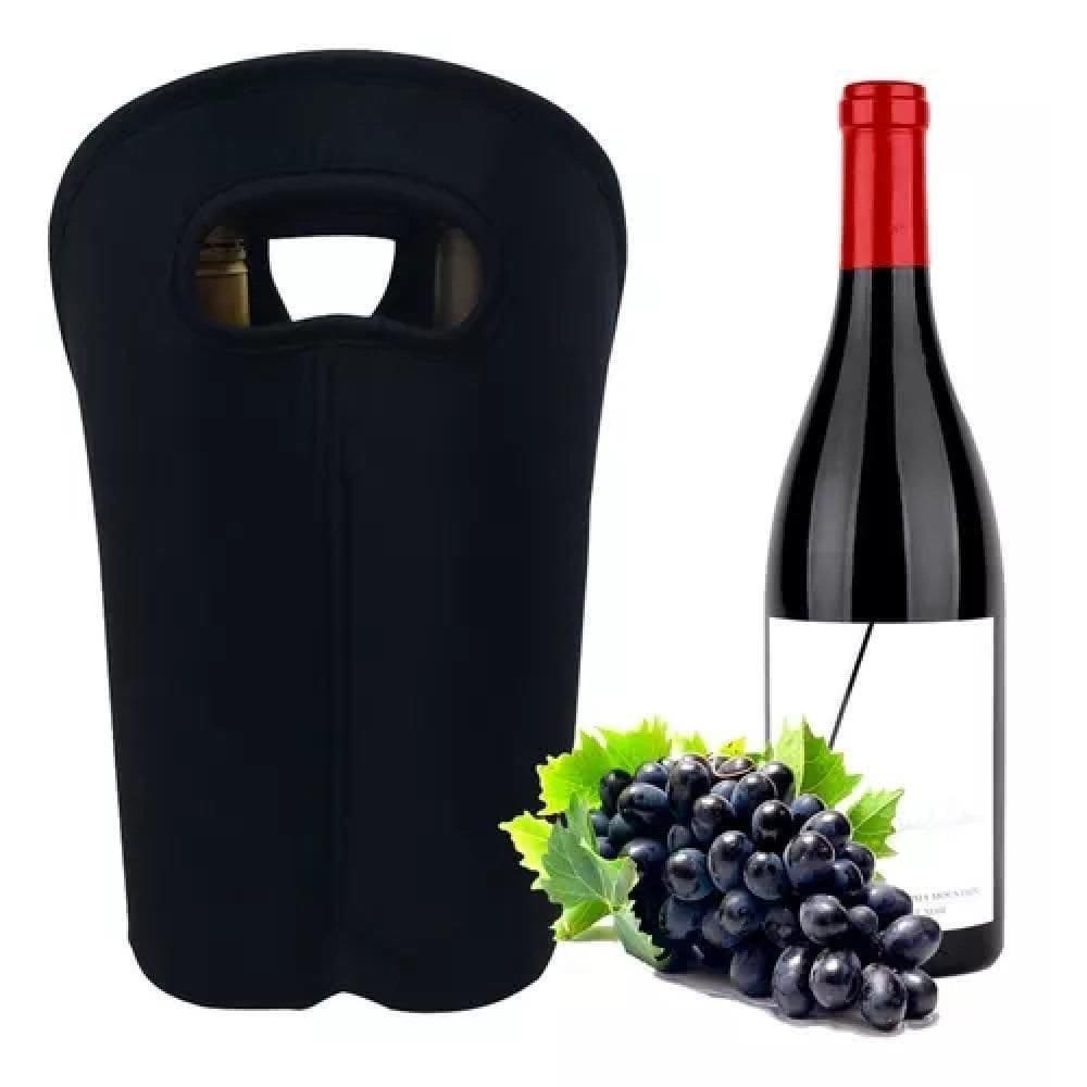 Bolsa Térmica 2 Garrafas Porta Vinho Wine Bag Sacola Champanhe Neoprene Acolchoada Portátil Com Alça Luxo