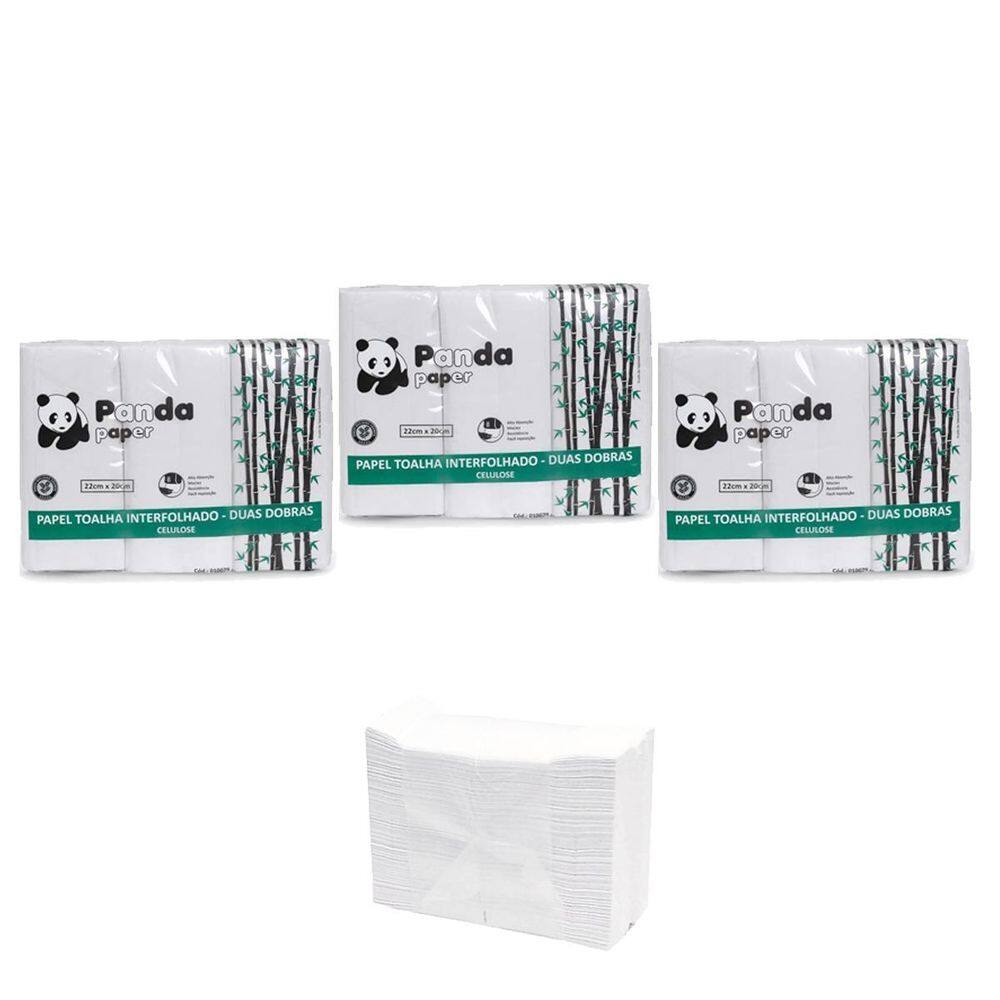 Papel Toalha Panda Interfolha 2 Dobras 19X20Cm Kit 3