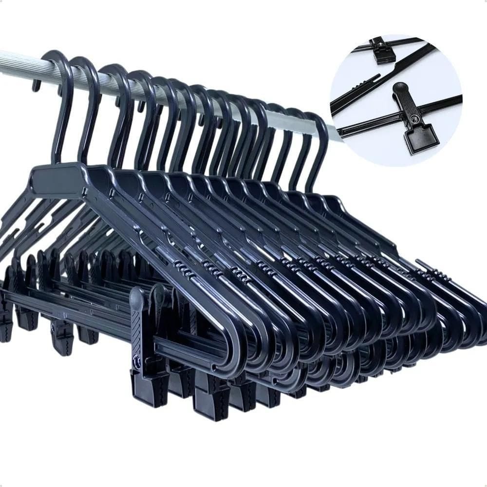 Kit 20 Cabide Presilha Calça Saia Bermuda Adulto Cor Preto