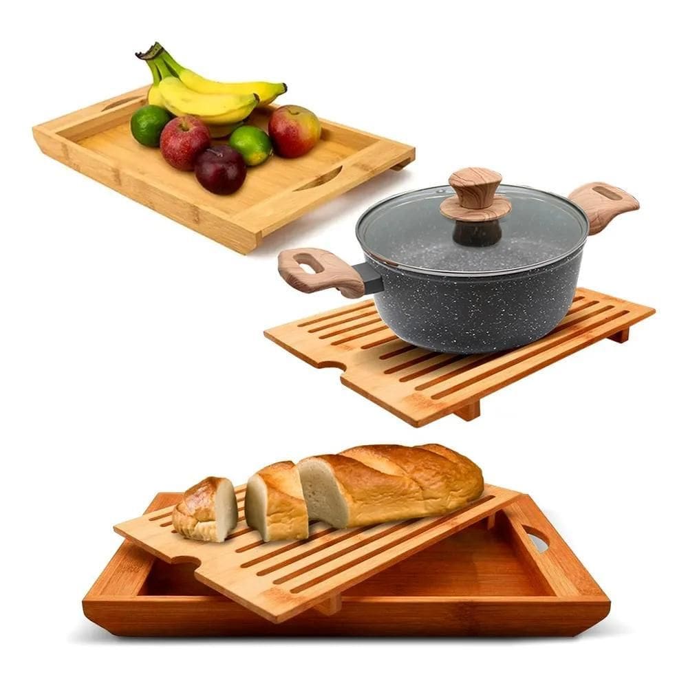 2X Tábua Para Pães Com Migalheira De Bambu - Dolce Home Cor