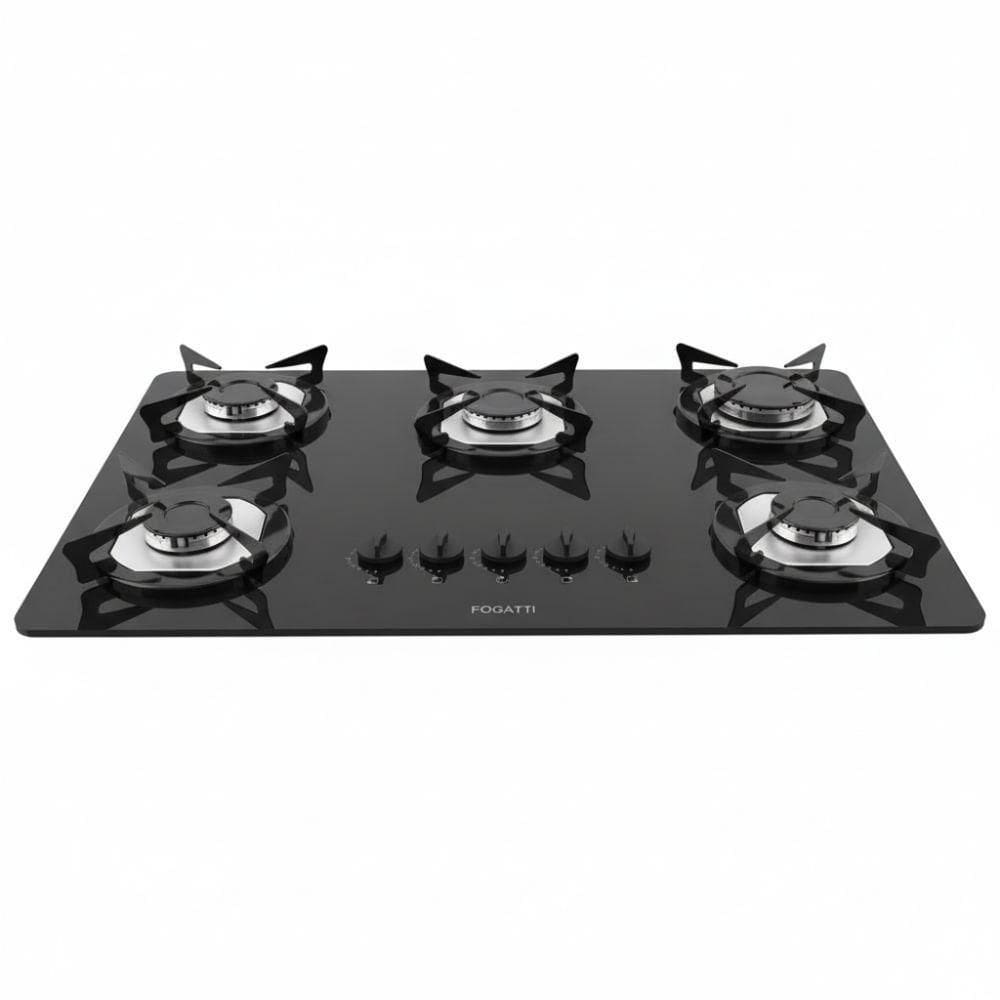 Cooktop Fogatti à Gás Fgt 5b Vidro Preto Flange Inox Preto Bivolt