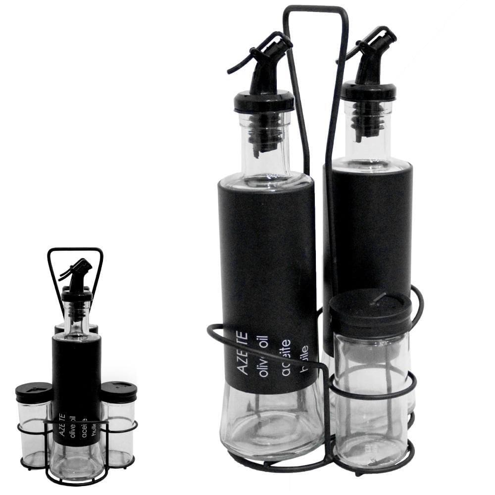 Galheteiro Vidro 4 Peças 300/85Ml Com Suporte Black
