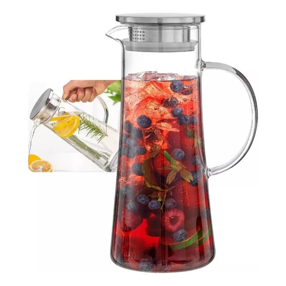 Jarra Em Vidro Borossilicato 1,5L Resistente Com Tampa Inox