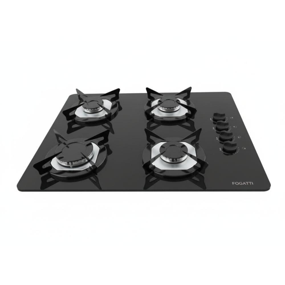 Cooktop Fogatti Fgt 4 Bocas Vidro Preto Flange Inox Bivolt