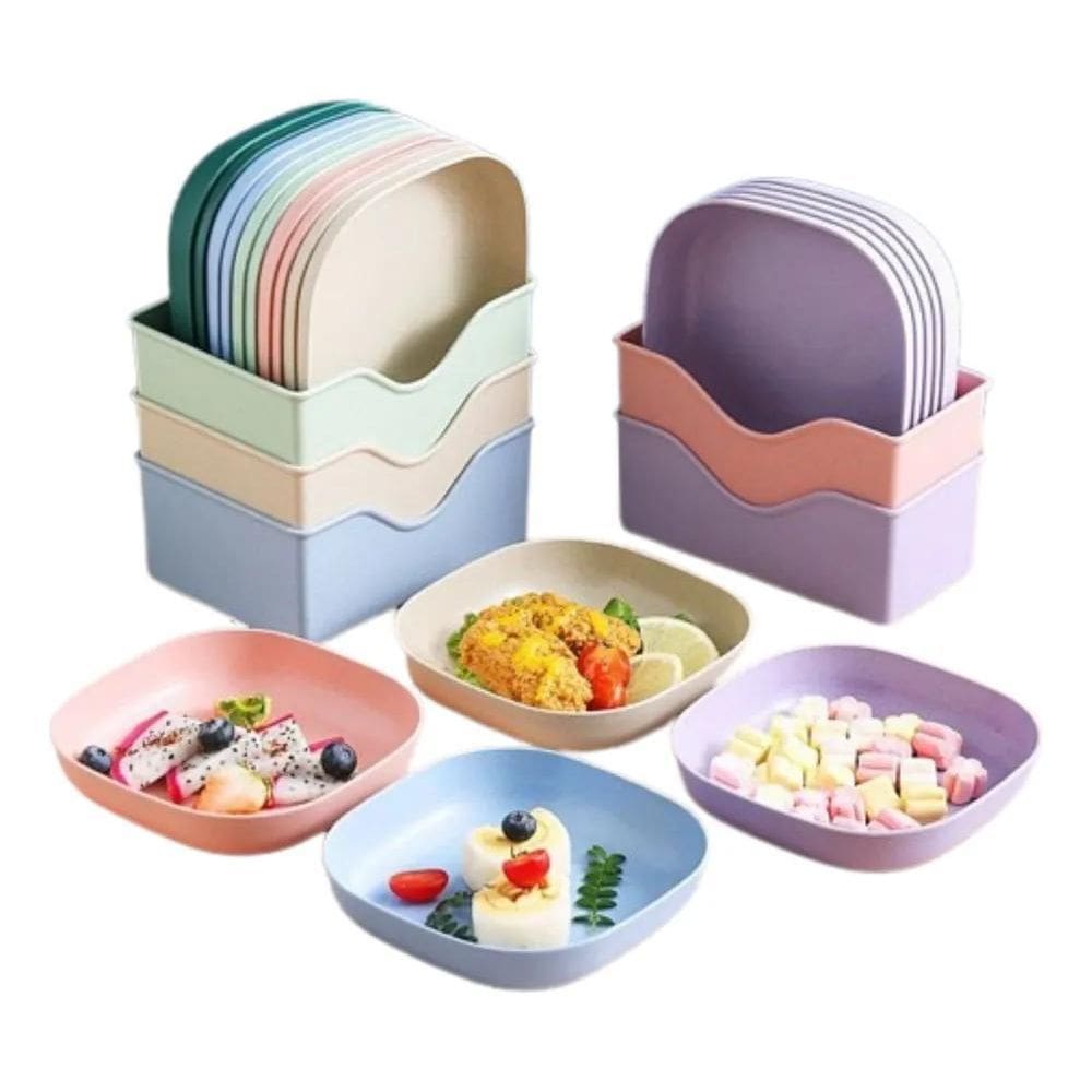 2X Kit 10 Pratos Coloridos Para Servir + Base Organizador F5