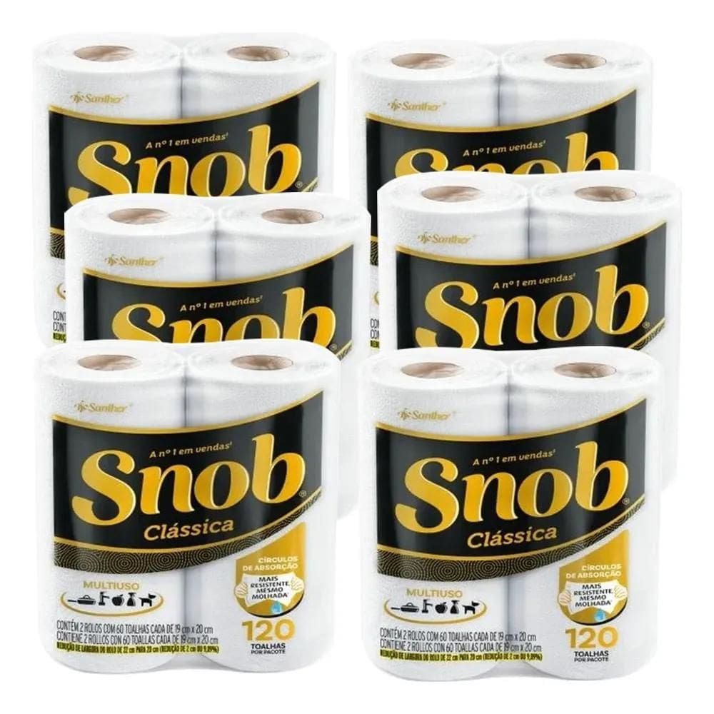 10X Snob Papel Toalha Cozinha Folha Dupla Com 12 Rolos