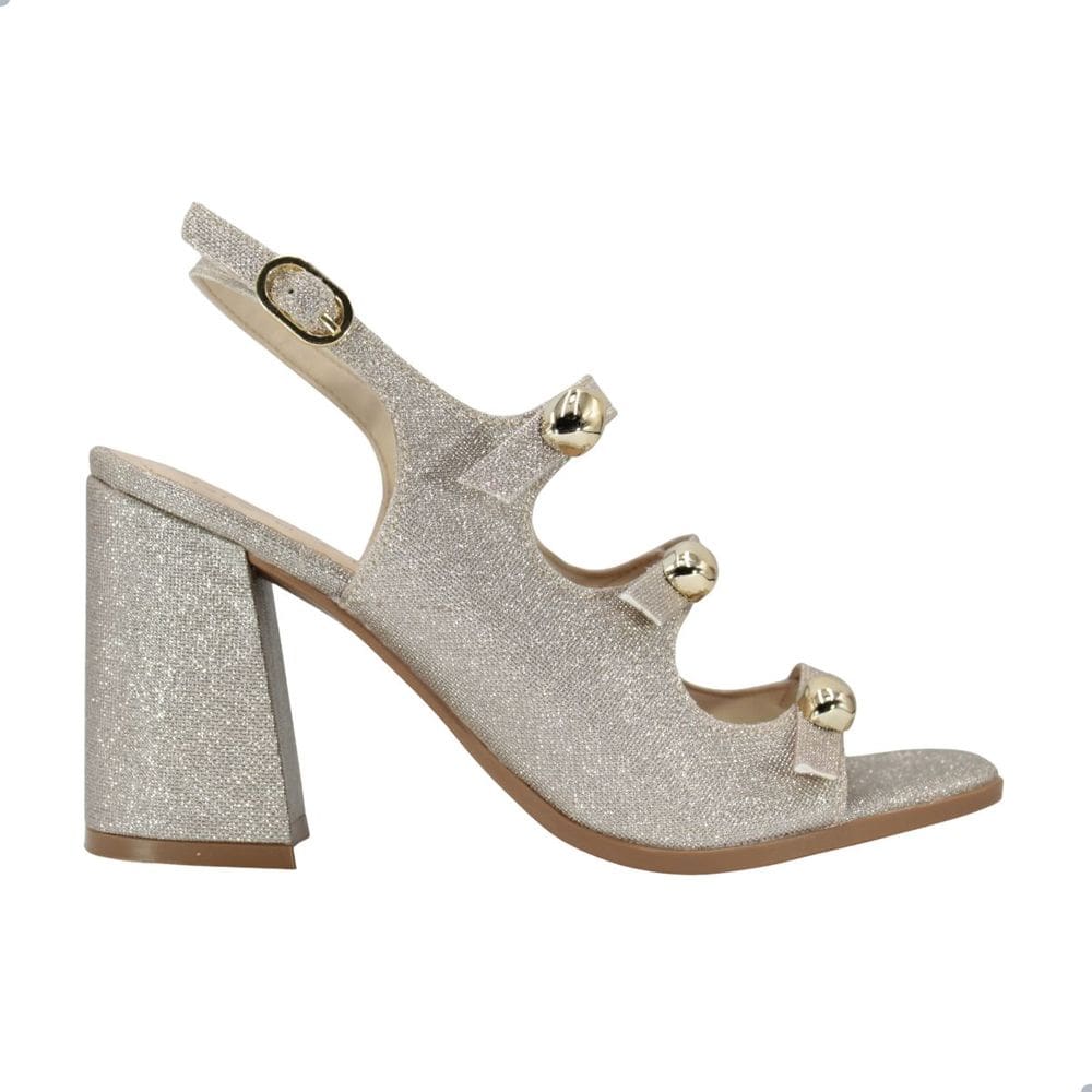 Sandália Ramarim Salto Bloco Ouro