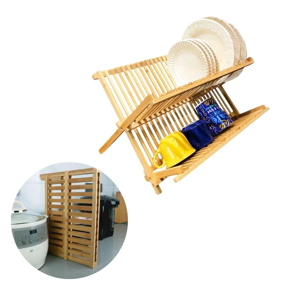 Escorredor De Pratos E Louças Em Bambu 100% Natural Dobrável