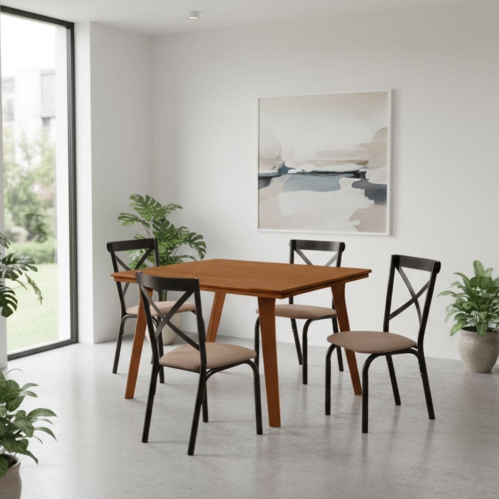 Mesa de Jantar Millena 120cm em Madeira Maciça Estilo Contemporâneo Castanho