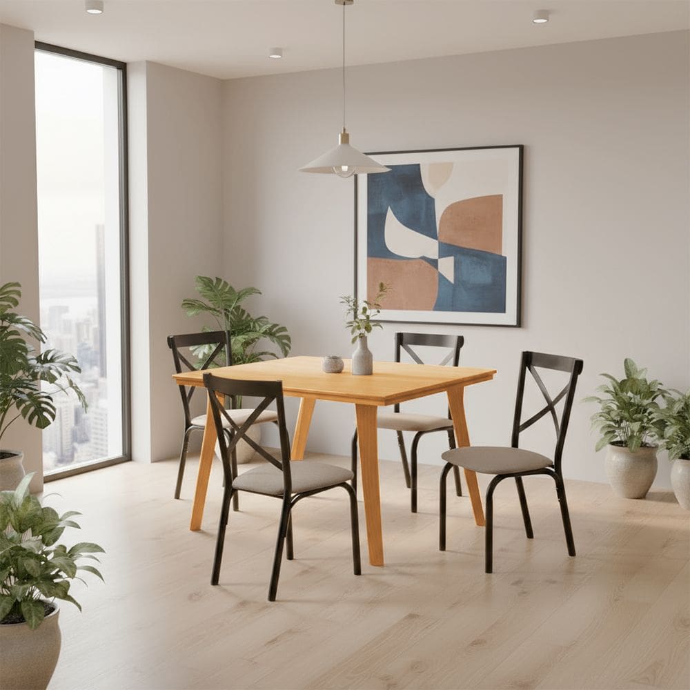 Mesa de Jantar Millena 80x80 em Madeira Maciça Estilo Contemporâneo Imbuia