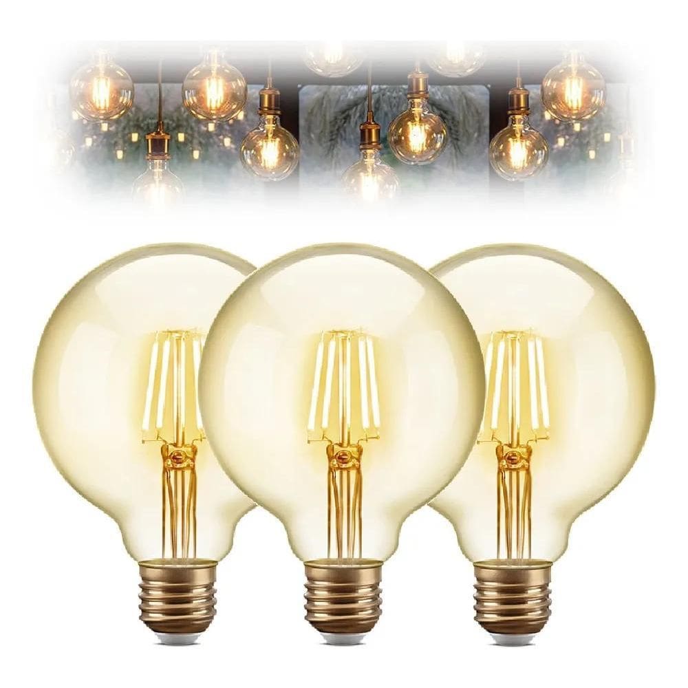 Kit 3 Lâmpada Led Filamento Globo Grande Retrô Vintage G95