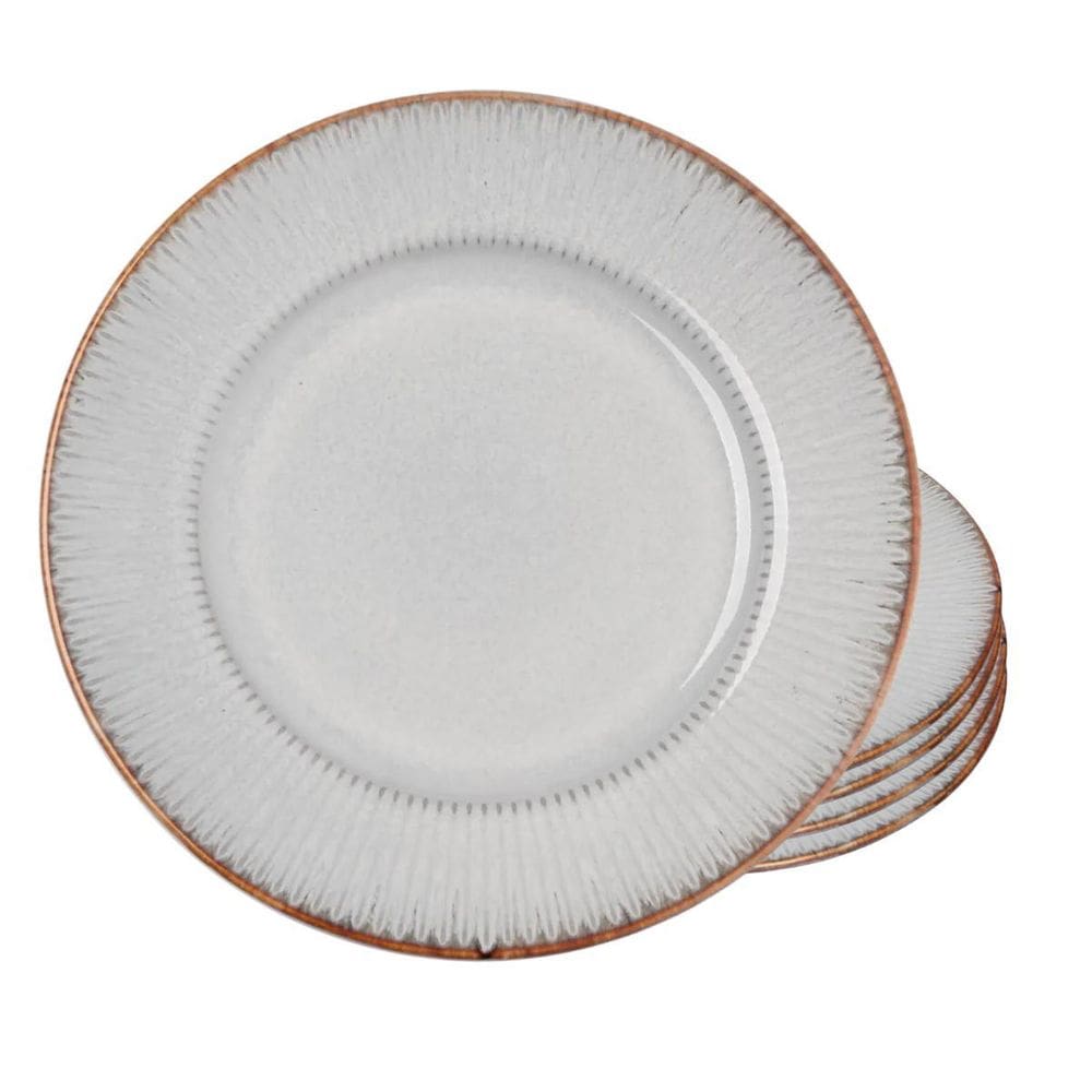 Jogo De Pratos Sobremesa 20Cm Kit 4 Pçs Linear Cerâmica Lyor