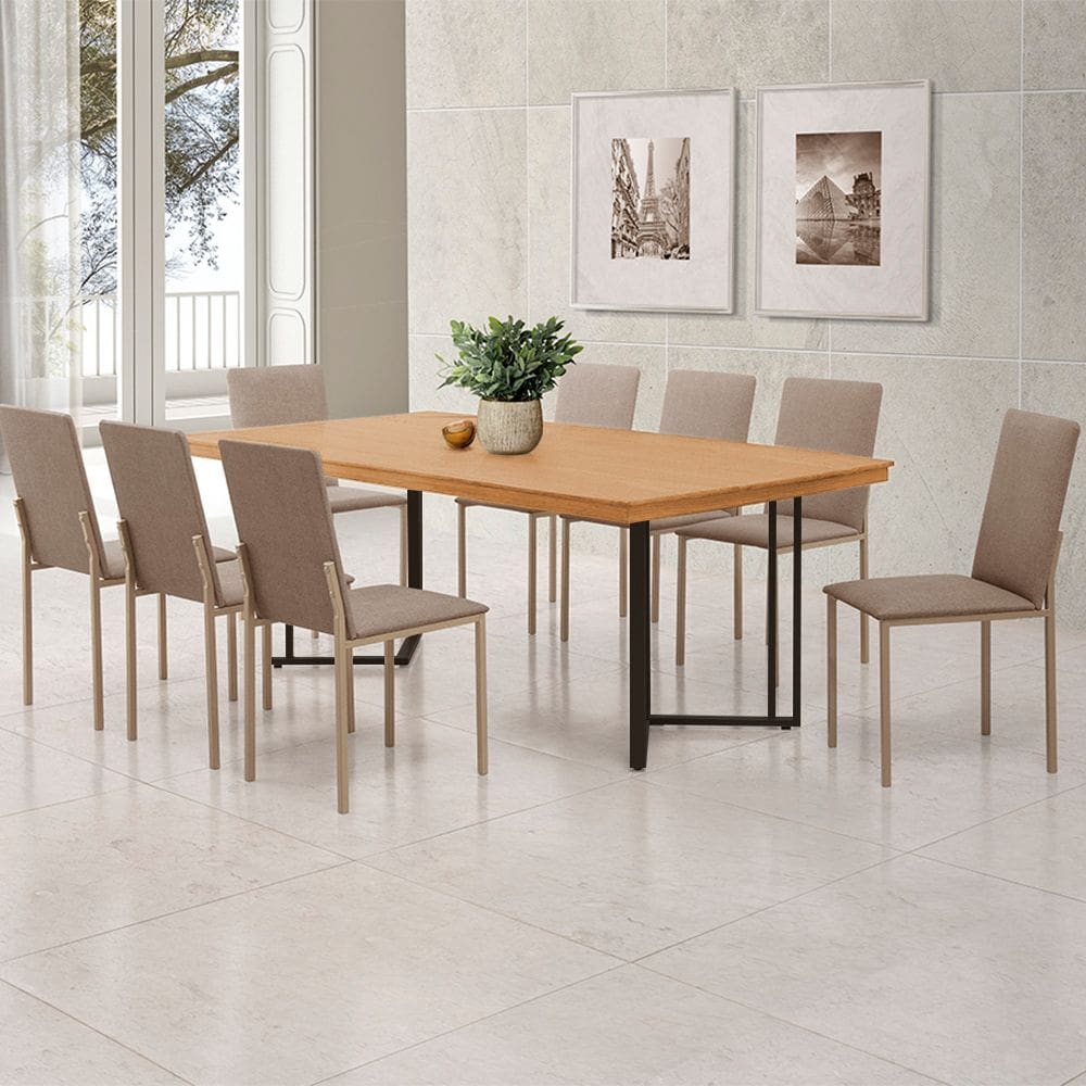 Mesa de Jantar Michigan 180cm em Madeira Maciça Imbuia Base Preta