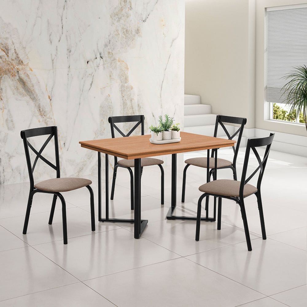 Mesa de Jantar Michigan 120cm em Madeira Maciça Castanho Base Preta