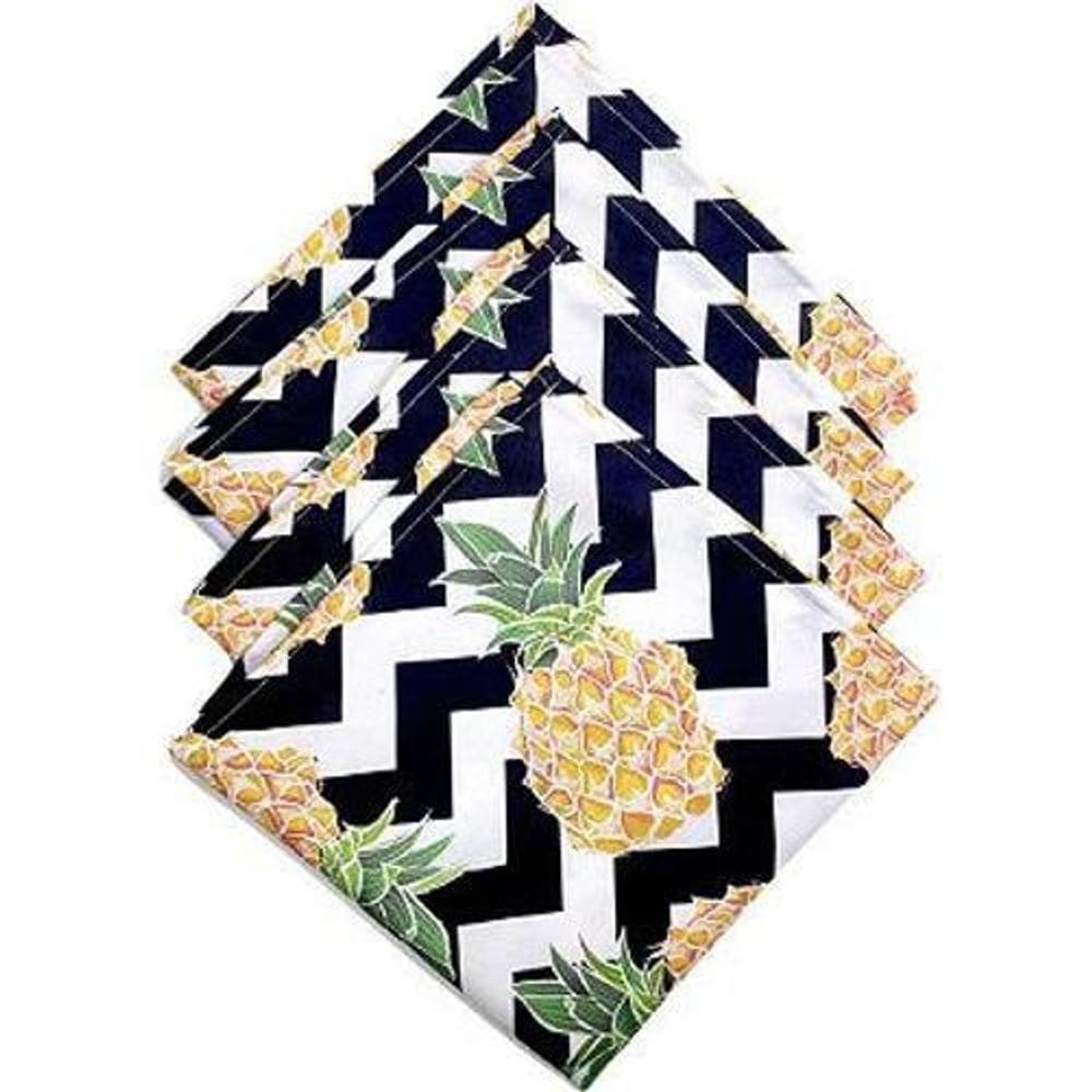 Kit 4 Guardanapo De Tecido Zigzag Abacaxi 40Cmx40Cm