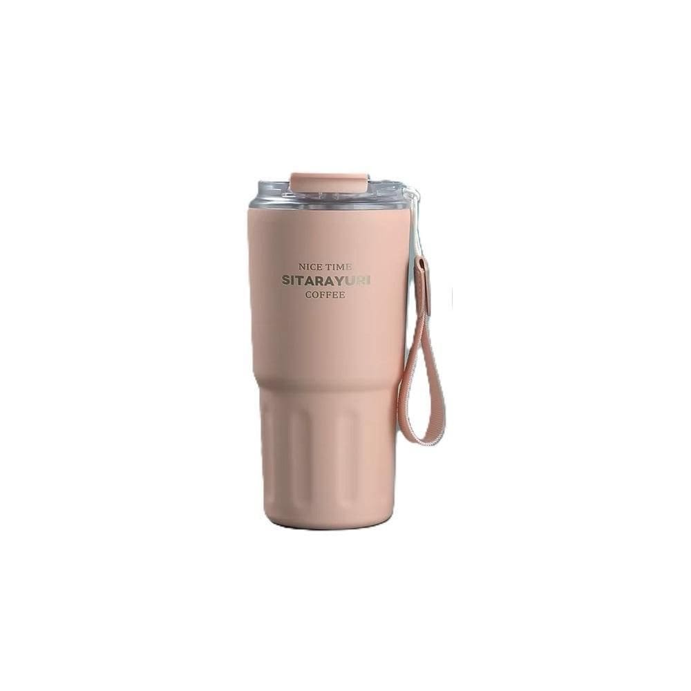Copo Térmico Café Vácuo Inoxidável 600Ml Canudo Alça - Rosa